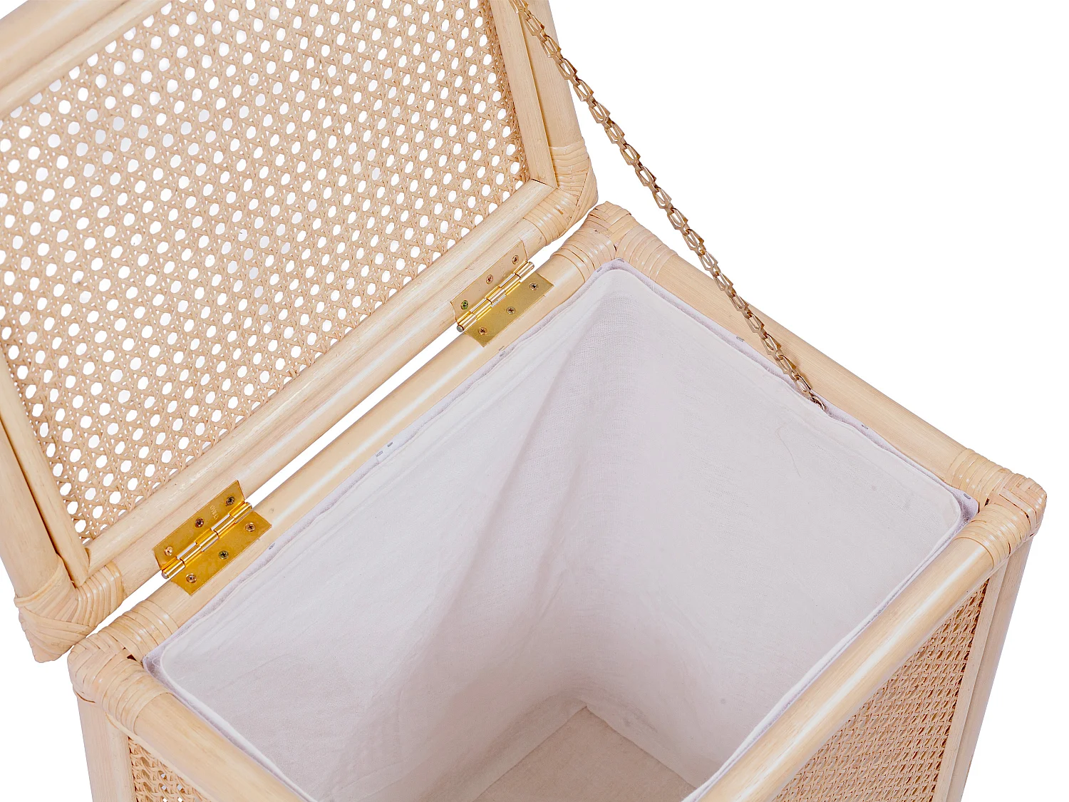 Panier à linge en rotin finition cannage avec couvercle - L. 45 x P. 33 x H. 56 cm - Naturel - CALYMA