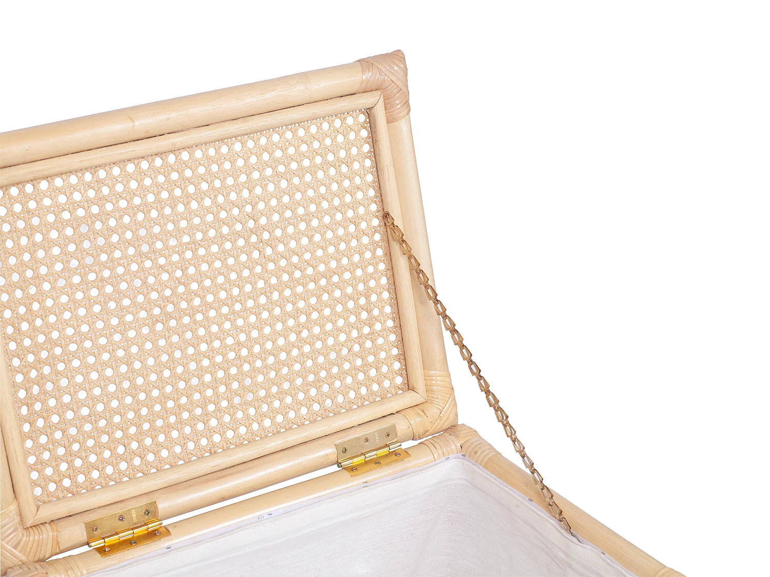 Panier à linge en rotin finition cannage avec couvercle - L. 45 x P. 33 x H. 56 cm - Naturel - CALYMA