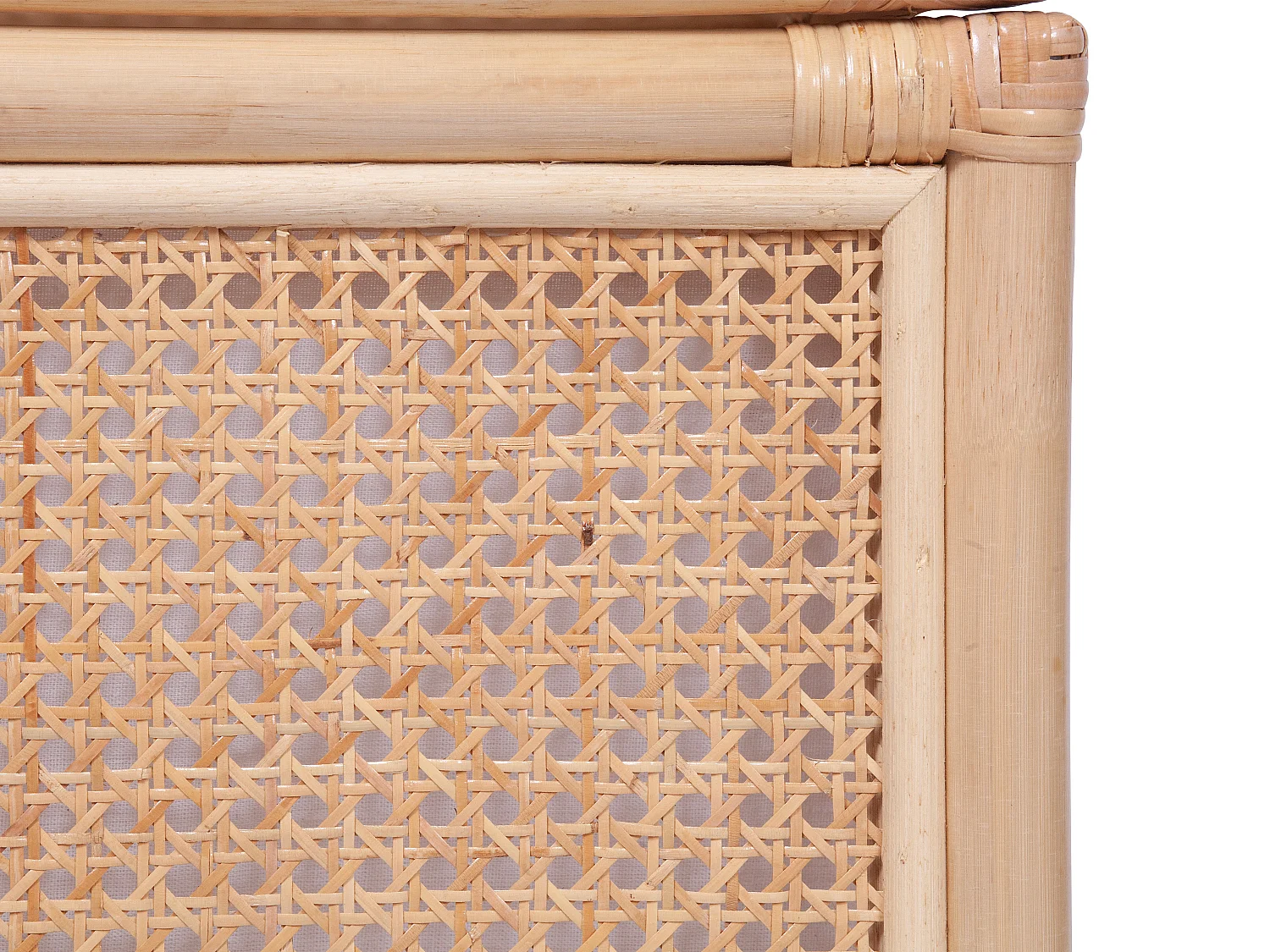 Panier à linge en rotin finition cannage avec couvercle - L. 45 x P. 33 x H. 56 cm - Naturel - CALYMA