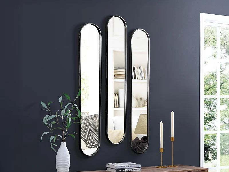 3er-Set Spiegel oval - 23 x 120 cm - Metall - Schwarz - JAYLEN