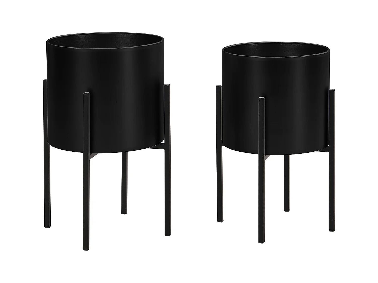 Juego de 2 maceteros con pie de metal - D. 25 x H. 39 y D. 23 x H. 35.5 - Negro mate - EDMEE