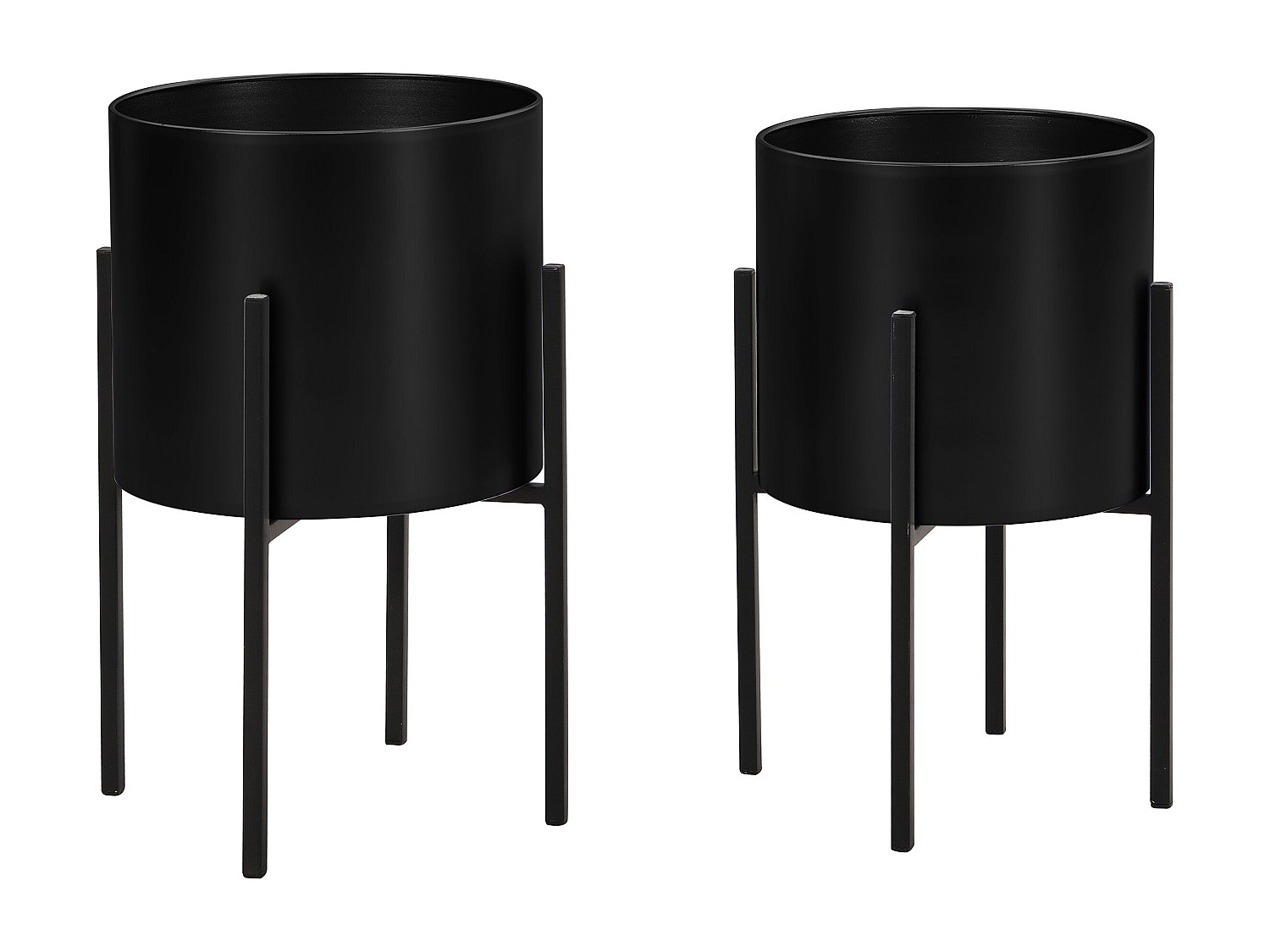 2er-Set - Übertöpfe mit Gestell - Metall - 25 x 39 & 23 x 35,5 - Mattschwar günstig online kaufen