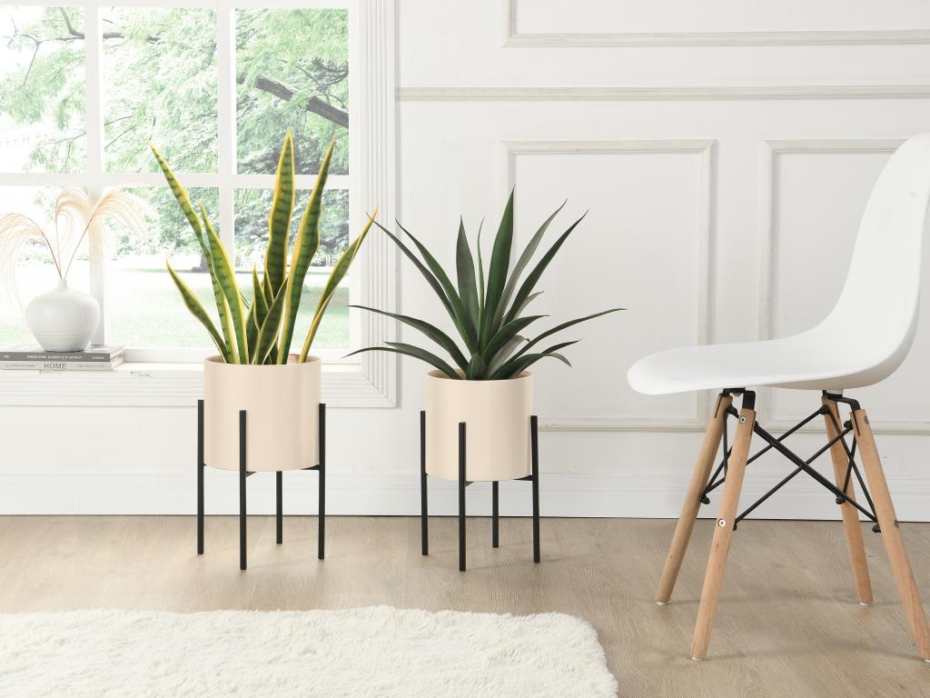 2er-Set - Übertöpfe mit Gestell - Metall - 25 x 39 & 23 x 35,5 - Beige - ED günstig online kaufen
