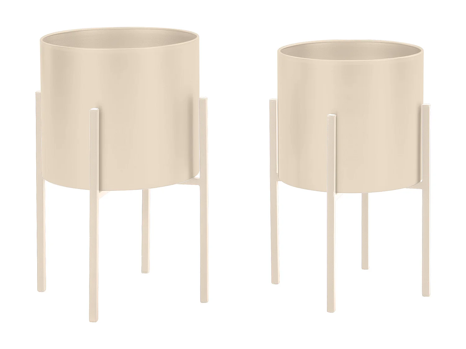 Lot de 2 cache-pots sur pied en métal - D. 25 x H. 39 et D. 23 x H. 35.5 - Beige - EDMEE