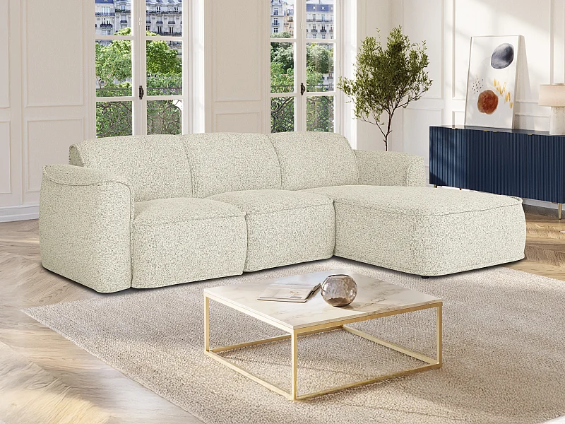 Ecksofa - Ecke rechts - melierter Stoff - Beige - DIOMARO