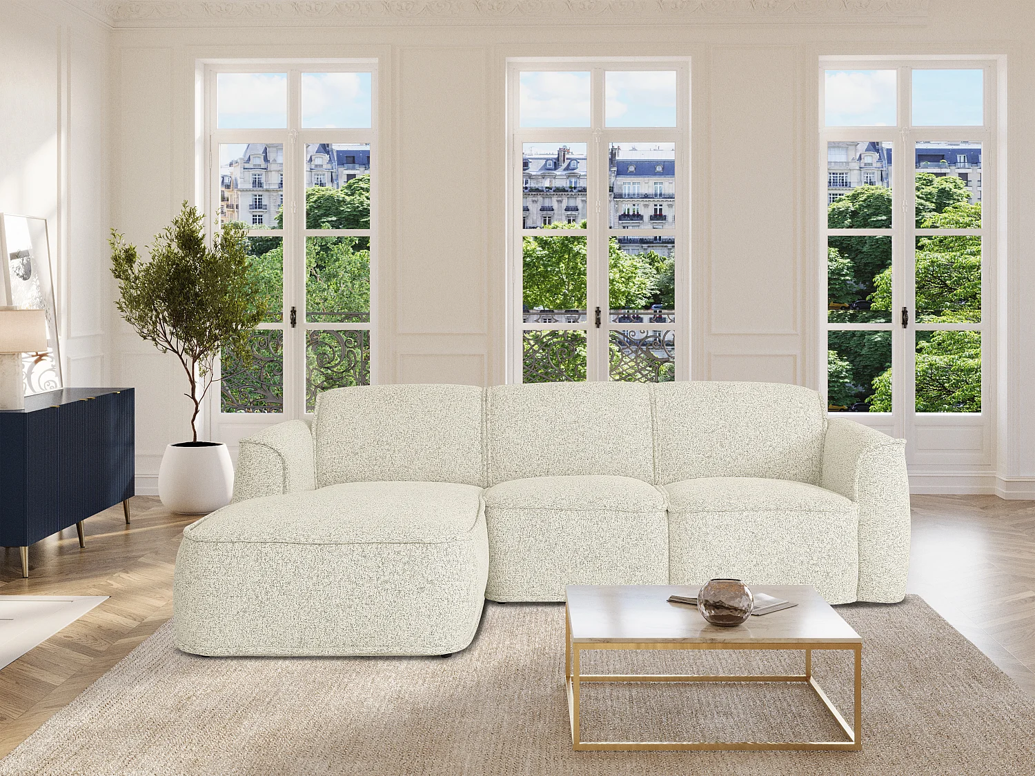 Divano angolo a sinistra in Tessuto chiné Beige DIOMARO