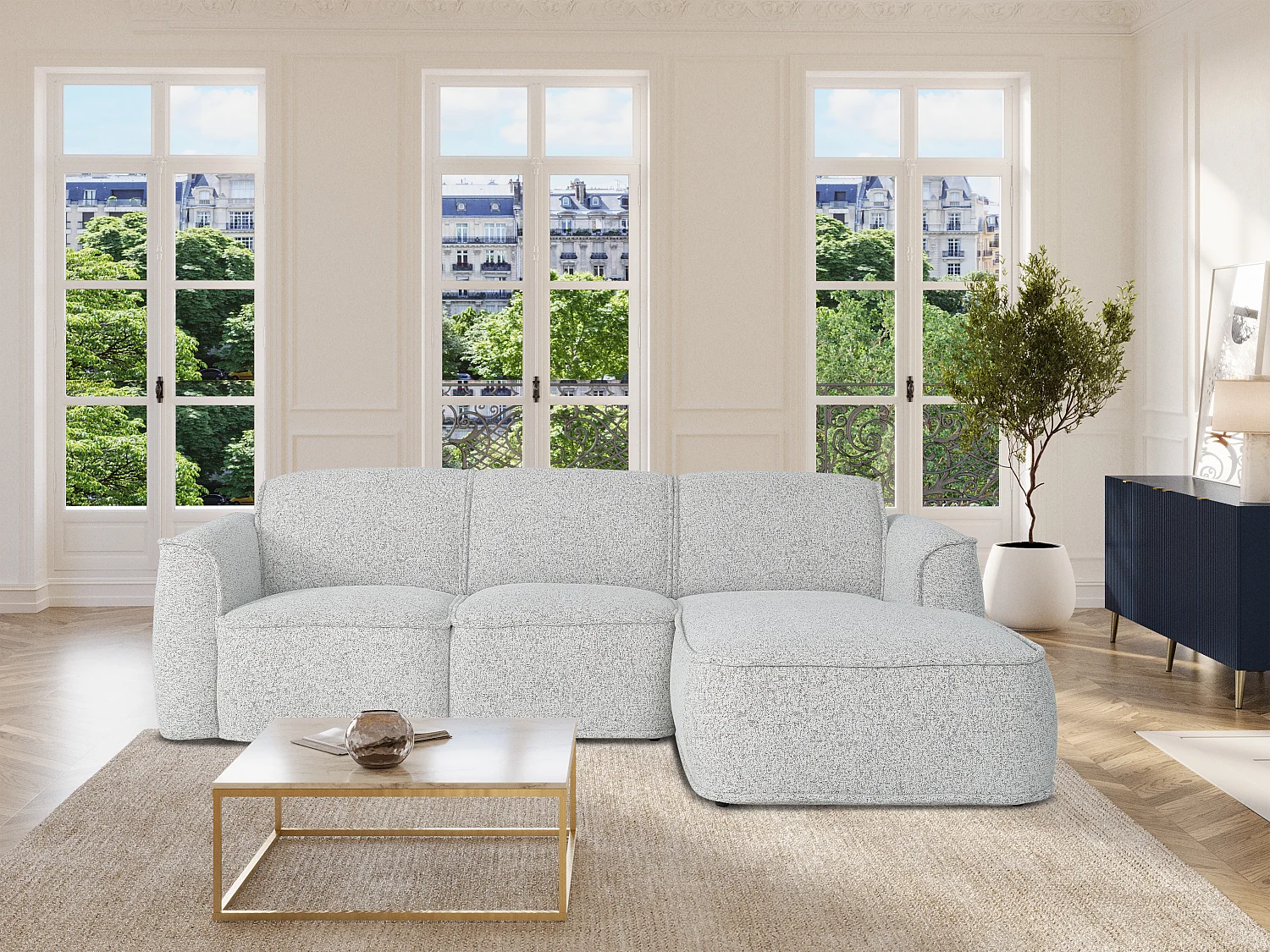 Canapé d'angle droit en tissu chiné gris DIOMARO