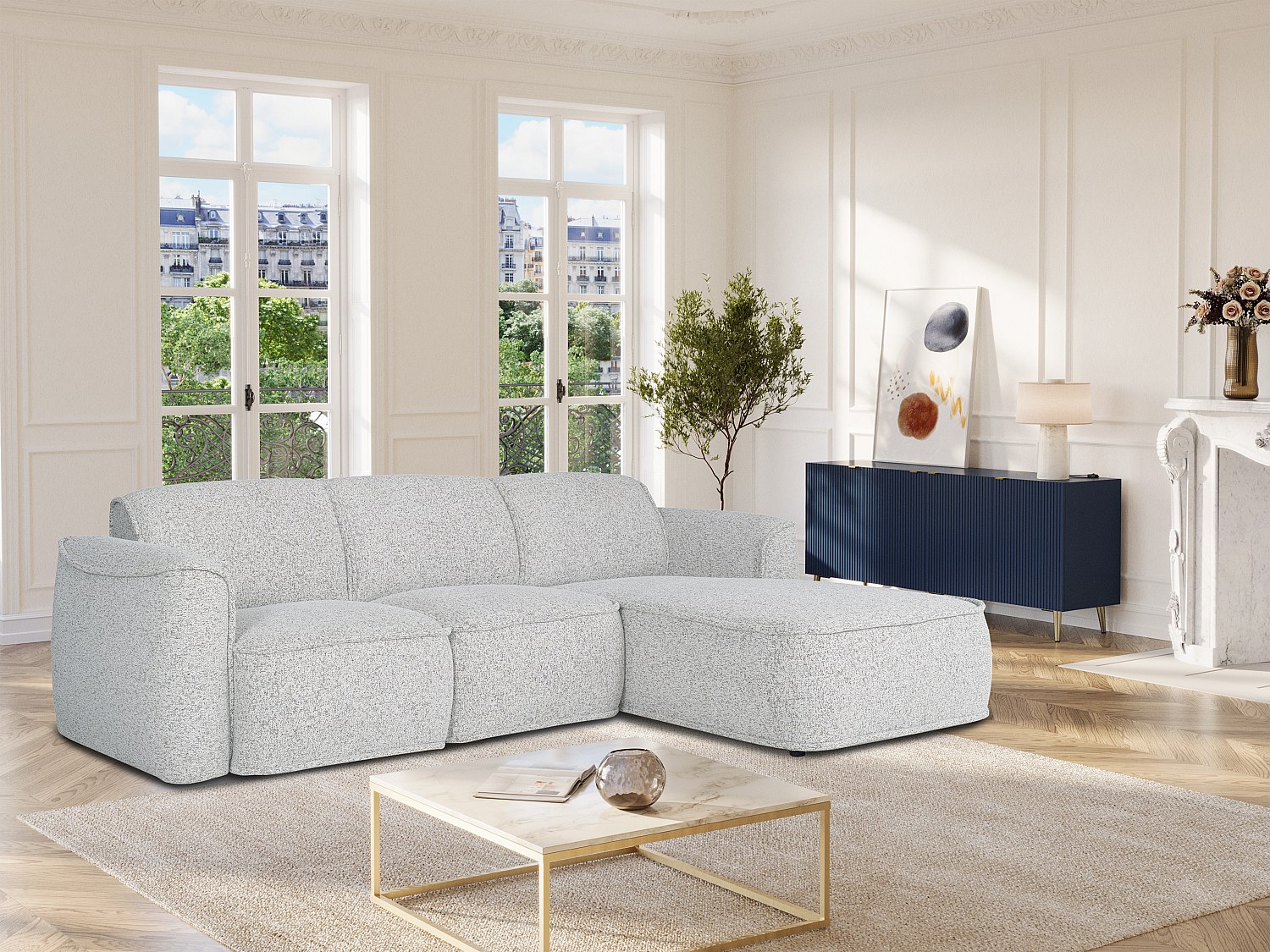 Vente-unique Ecksofa - Ecke Rechts - Melierter Stoff - Grau - Diomaro