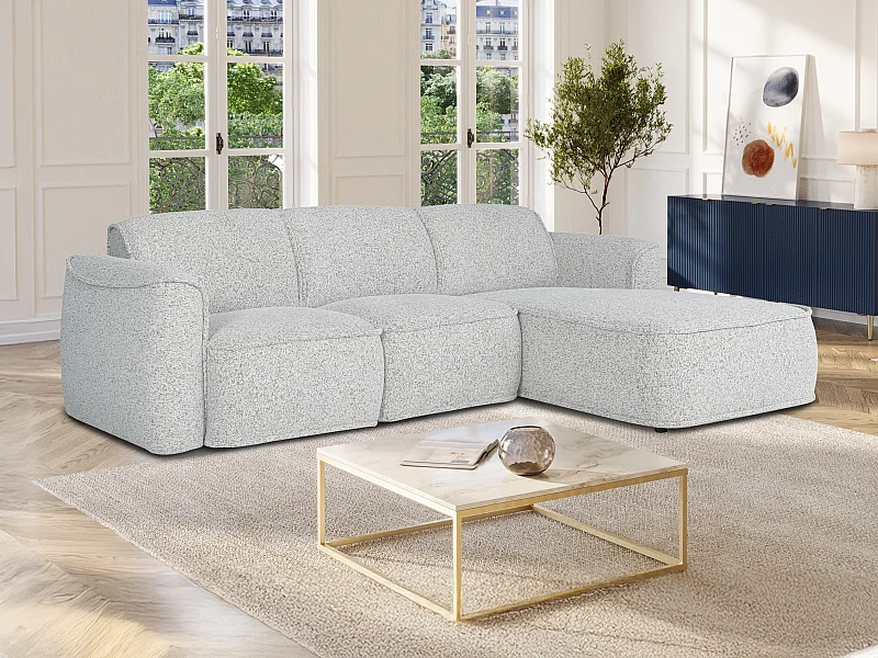 Højrevendt sofa i gråt mønstret stof DIOMARO