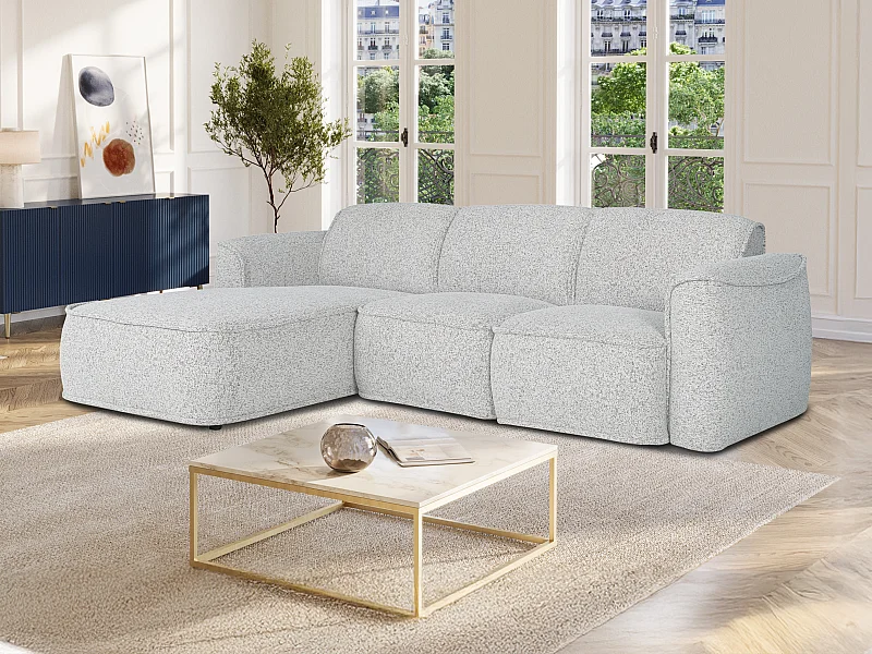 Kanapa narożna lewostronna z szarą melanżową tapicerką - DIOMARO