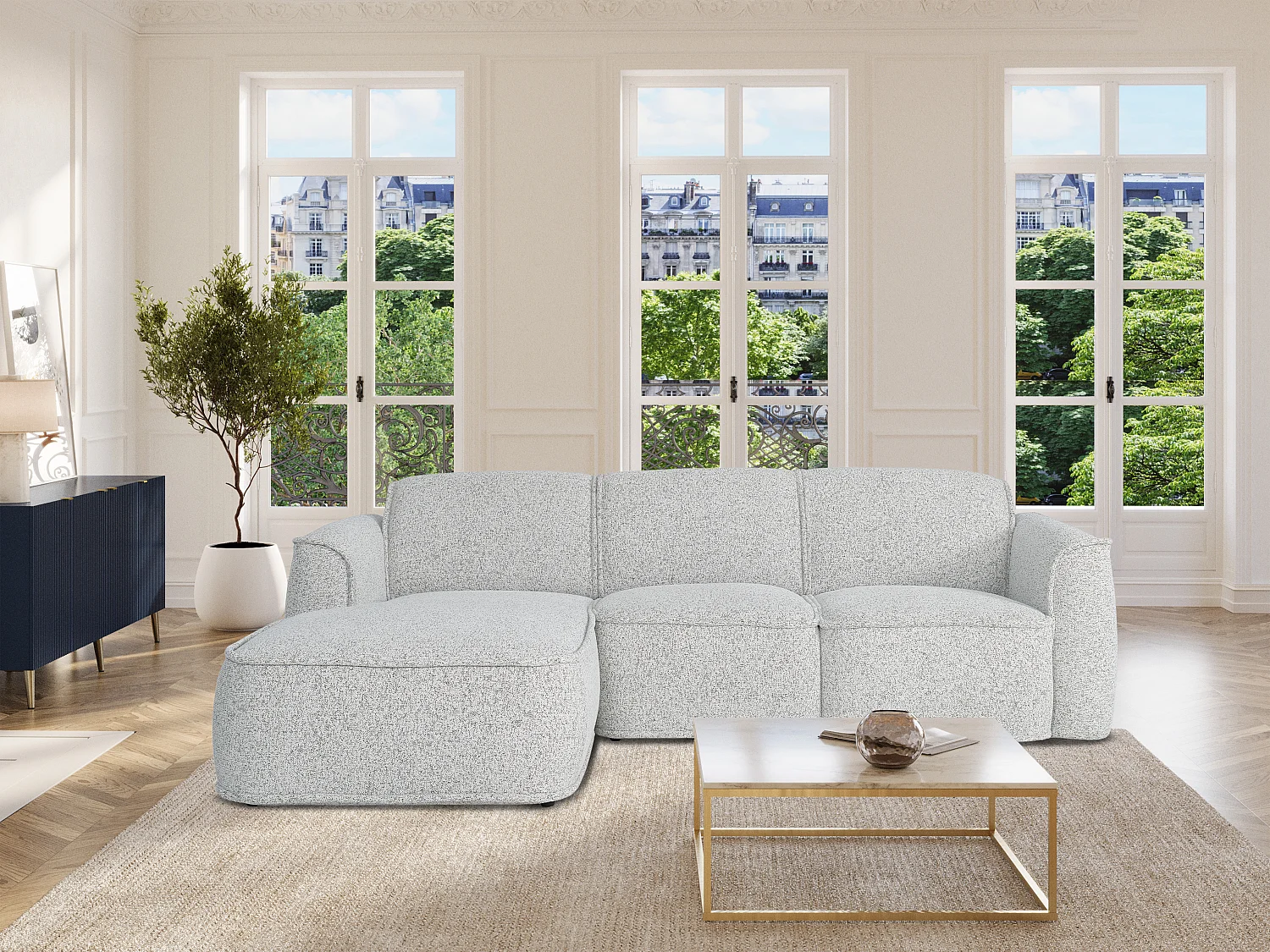 Canapé d'angle gauche en tissu chiné gris DIOMARO