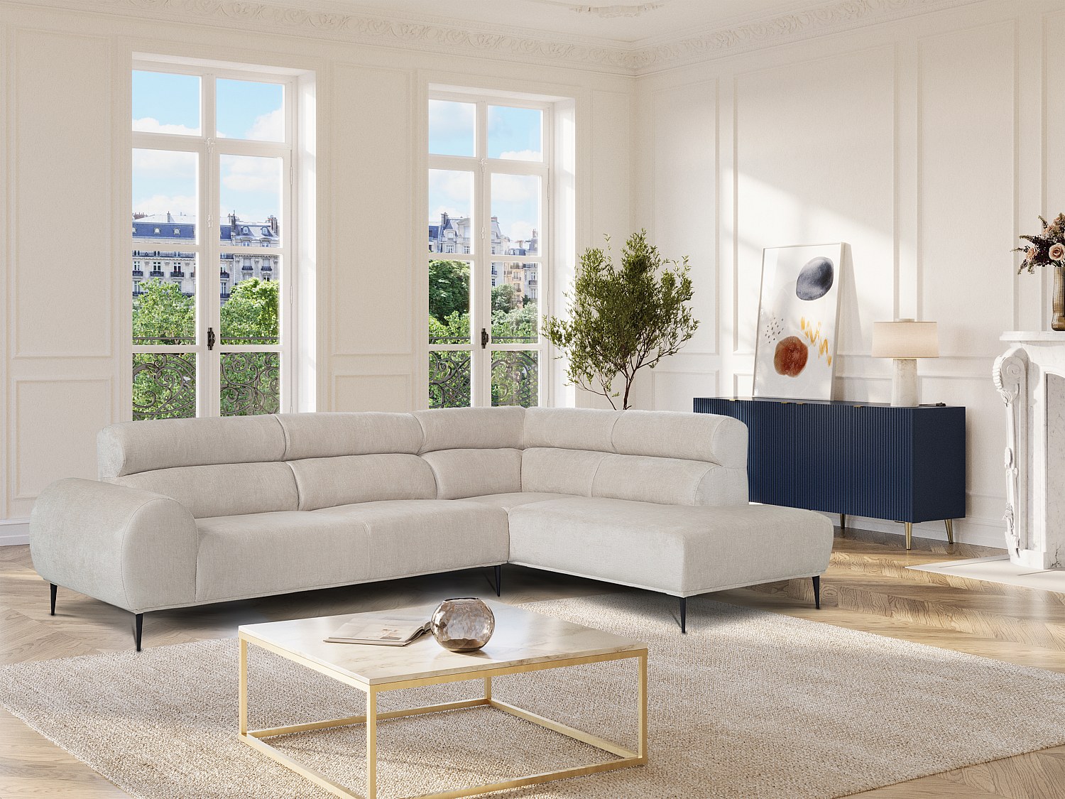 Vente-unique Ecksofa - Ecke Rechts - Chenille-Stoff - Beige - Maliada
