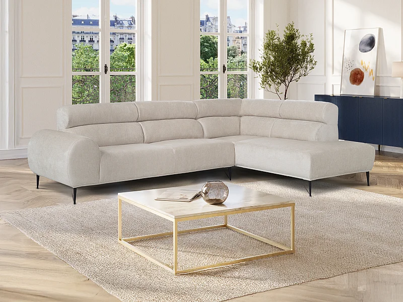 Højrevendt hjørnesofa i beige chenille-stof, model: MALIADA - højre sofa i 5 personers