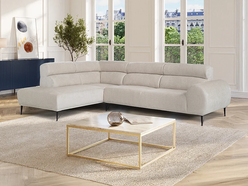 Hoekbank met hoek links van beige chenille stof MALIADA