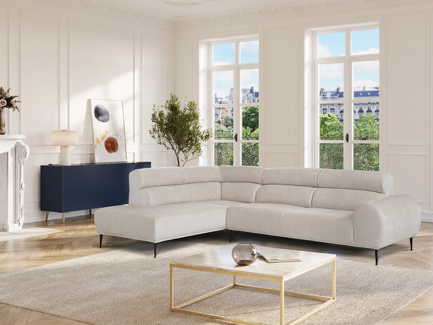 Vente-unique Ecksofa - Ecke Links - Chenille-Stoff - Beige - Maliada