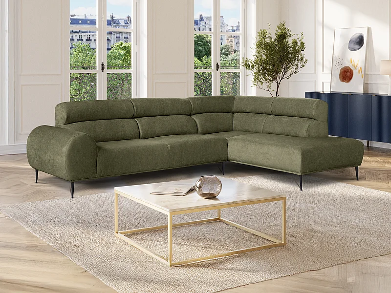 Canapé d'angle droit en tissu chenille vert kaki MALIADA