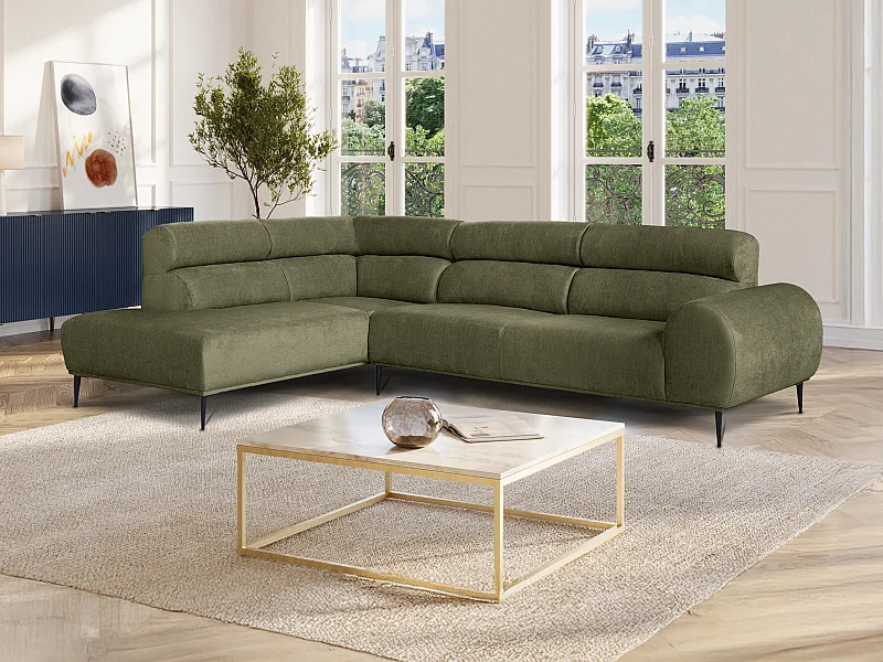 Sofa m/hjørnet med venstrevinklet stof i kaki-grøn chenille MALIADA
