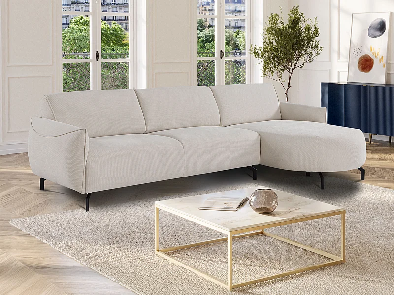 Canapé d'angle droit en tissu beige FERIONA