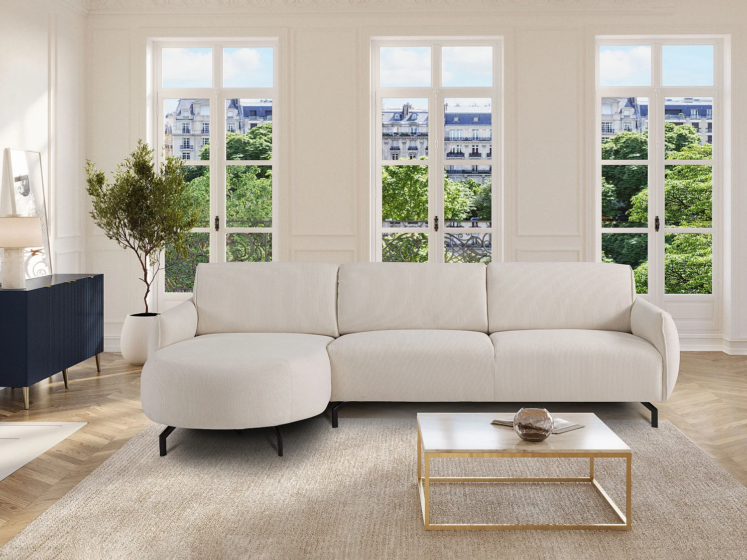 Ecksofa - Ecke links - Stoff - Beige - FERIONA