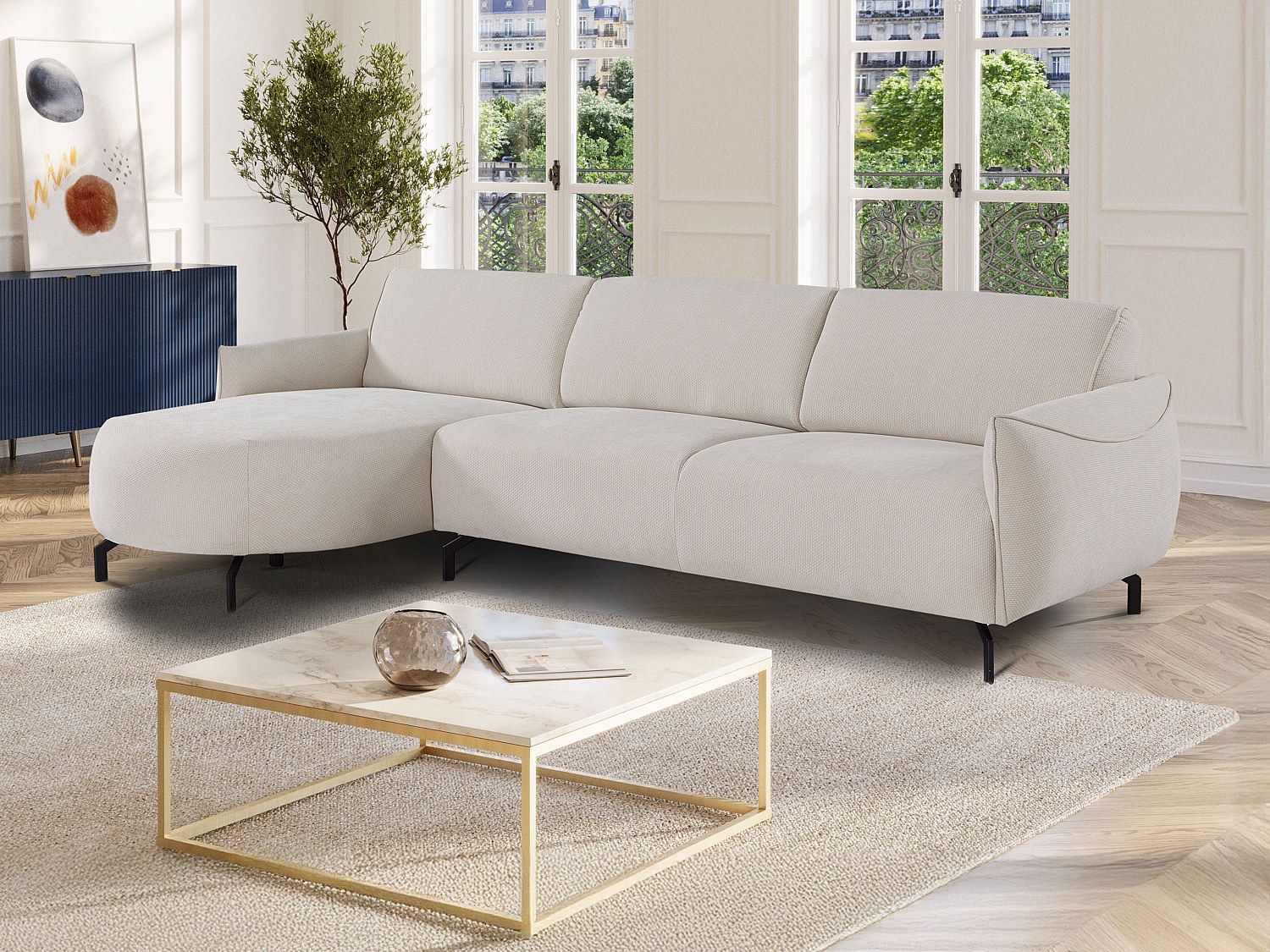Beige soffa med Vänstervänd hörn i tyg FERIONA