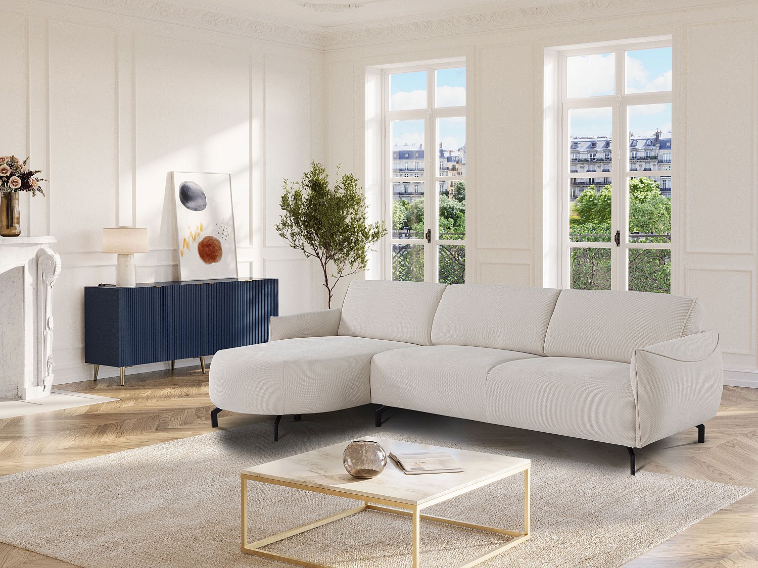 Vente-unique Ecksofa - Ecke Links - Stoff - Beige - Feriona