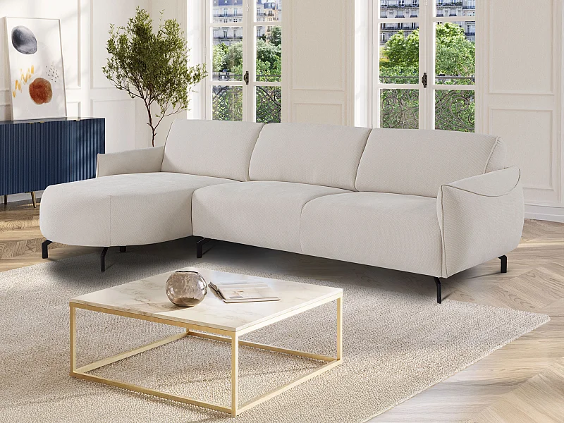 Venstrevenstrittede sofa i beigemarmoreret stof FERIONA
