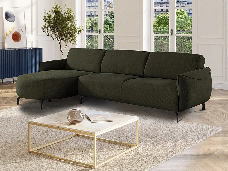 Canapé d'angle gauche en tissu vert FERIONA