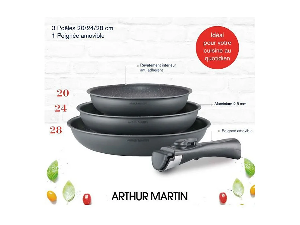 Set de 3 poêles grises mat Ø 20-24-28 cm