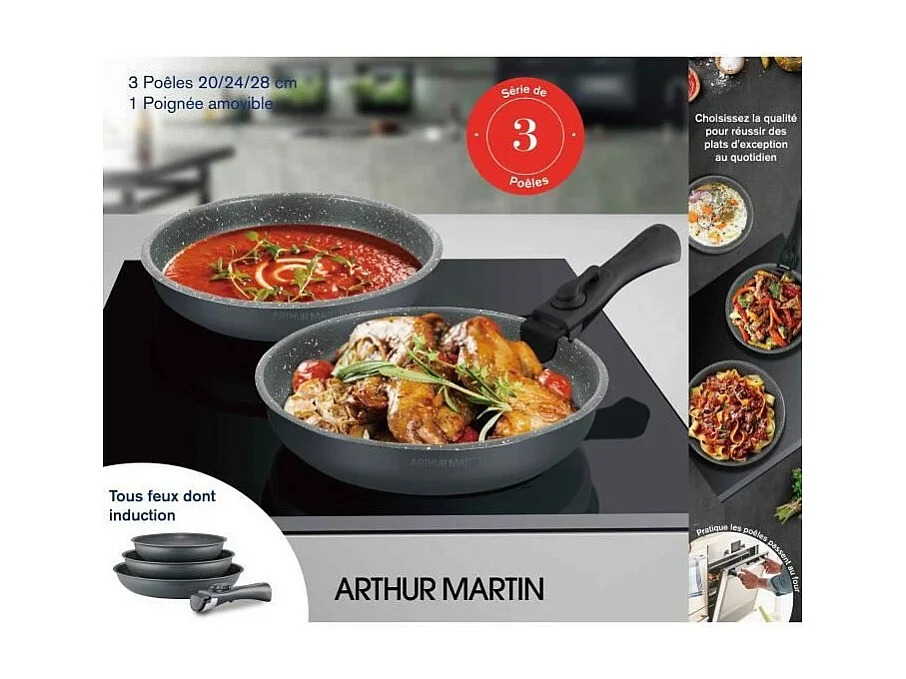 Set de 3 poêles grises mat Ø 20-24-28 cm