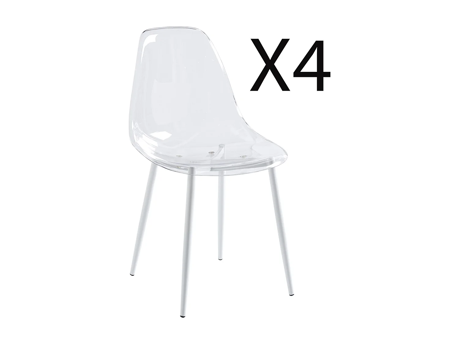 Lot de 4 chaises de salle à manger transparentes avec pieds coloris blanc - Longueur 46,5 x profondeur 50 x hauteur 85 cm