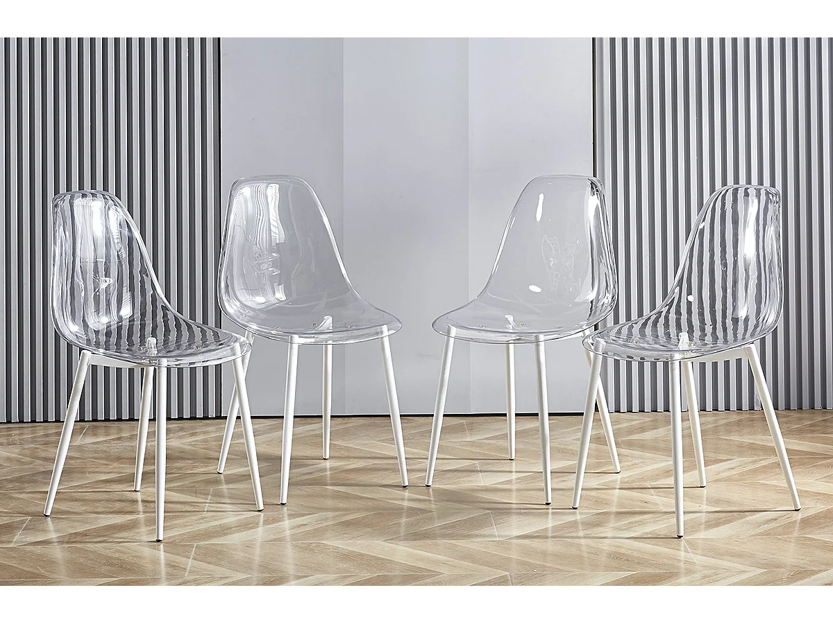 Lot de 4 chaises de salle à manger transparentes avec pieds coloris blanc - Longueur 46,5 x profondeur 50 x hauteur 85 cm