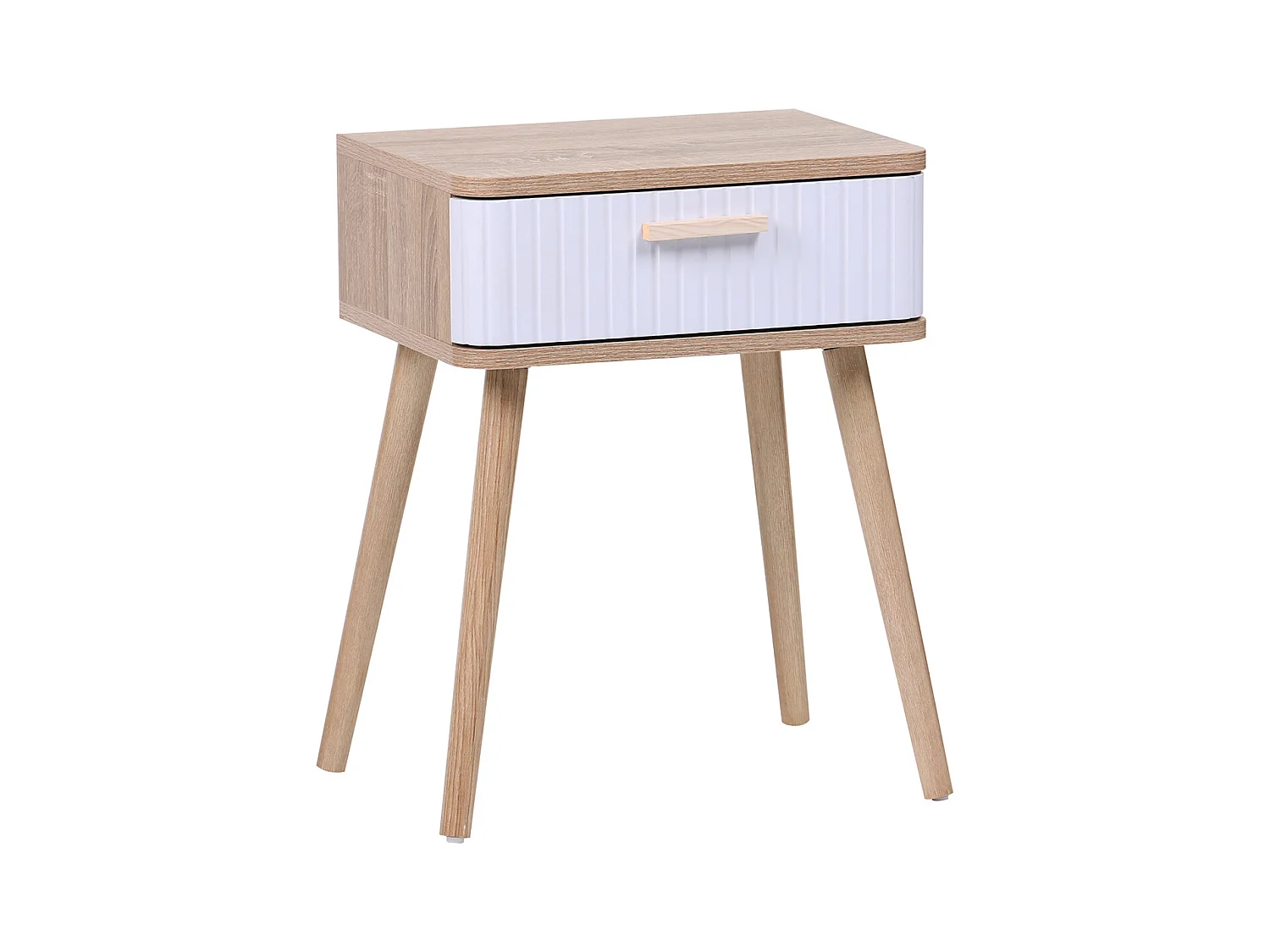 Table de nuit, table de chevet avec 1 tiroir coloris chêne/blanc -Longueur 40 x profondeur 30 x hauteur 52 cm