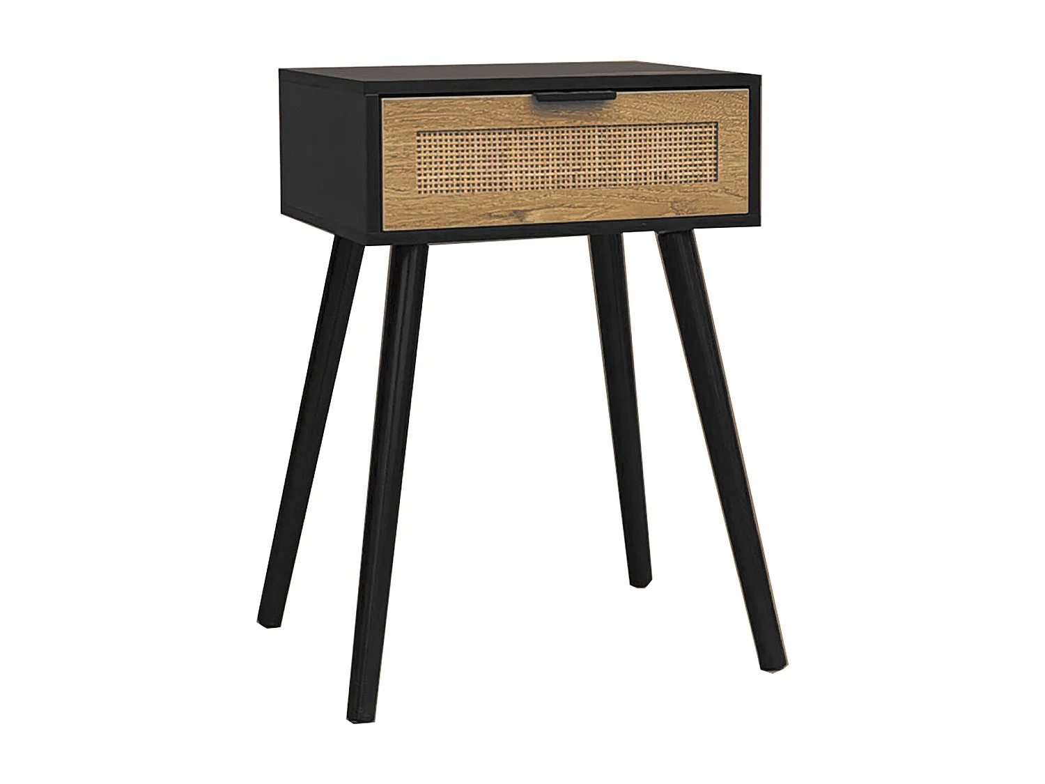 Table de nuit, table de chevet avec 1 tiroir en bois coloris naturel, noir  - Longueur 40 x profondeur 30 x hauteur 60 cm