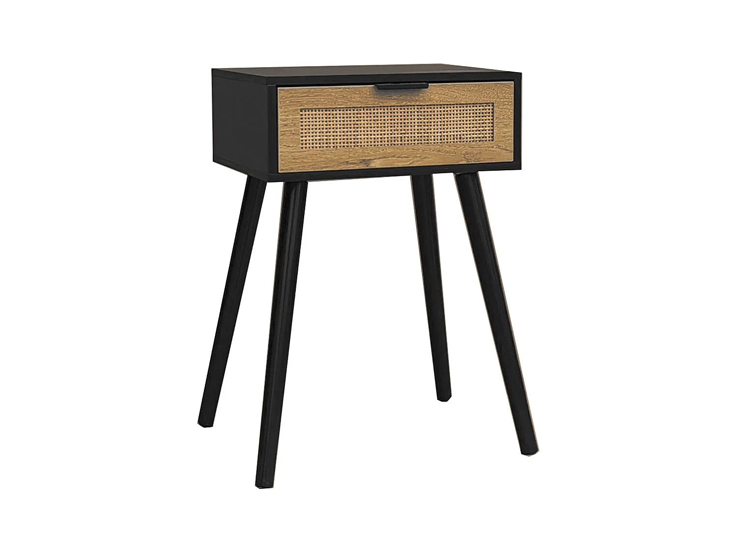 Table de nuit, table de chevet avec 1 tiroir en bois coloris naturel, noir  - Longueur 40 x profondeur 30 x hauteur 60 cm