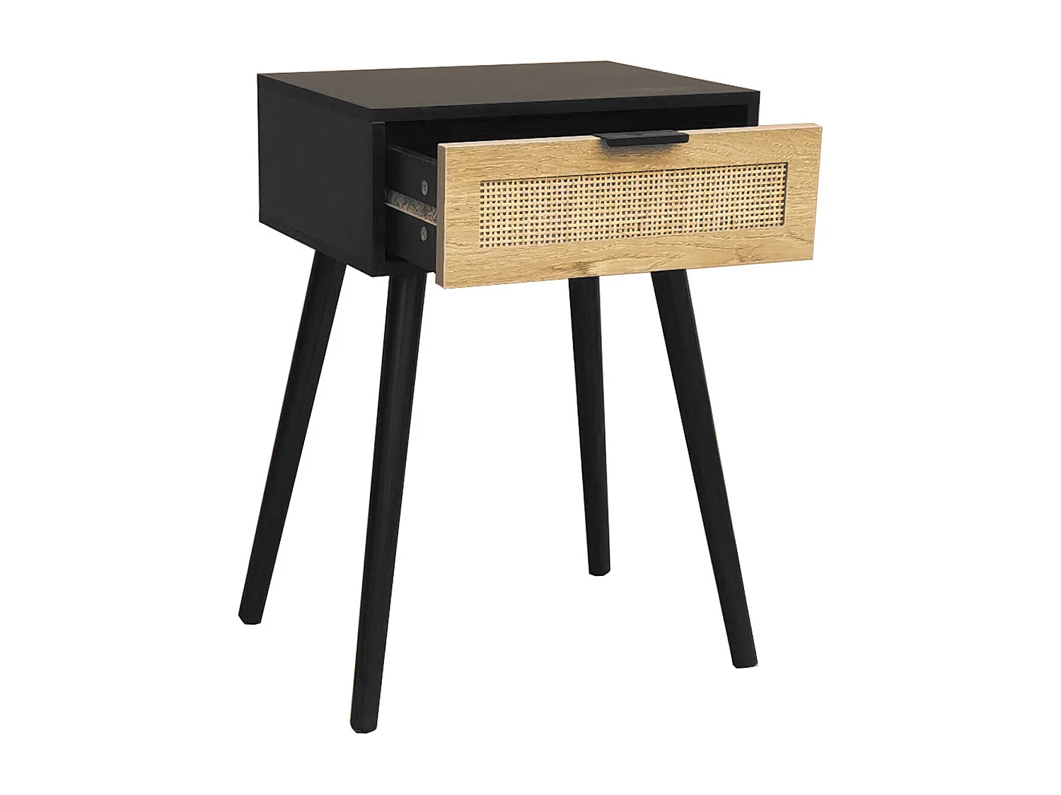 Table de nuit, table de chevet avec 1 tiroir en bois coloris naturel, noir  - Longueur 40 x profondeur 30 x hauteur 60 cm