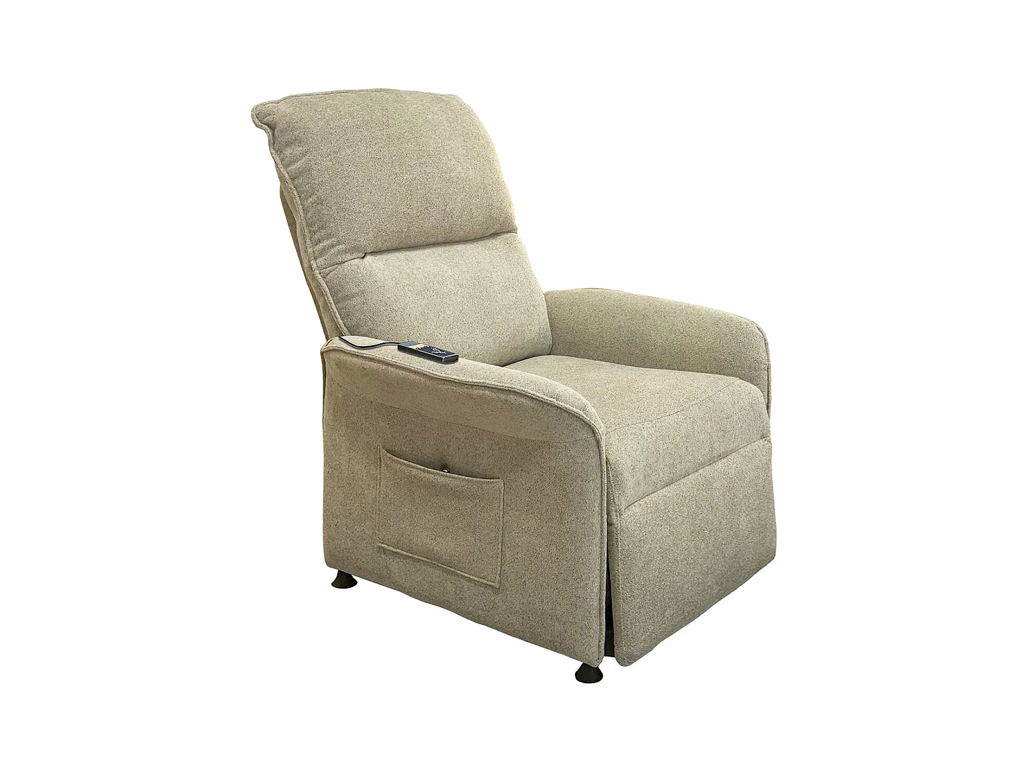 Fauteuil de relaxation électrique relevable avec massage en tissu coloris beige sable - Longueur 84 x profondeur 82 x hauteur 102 cm