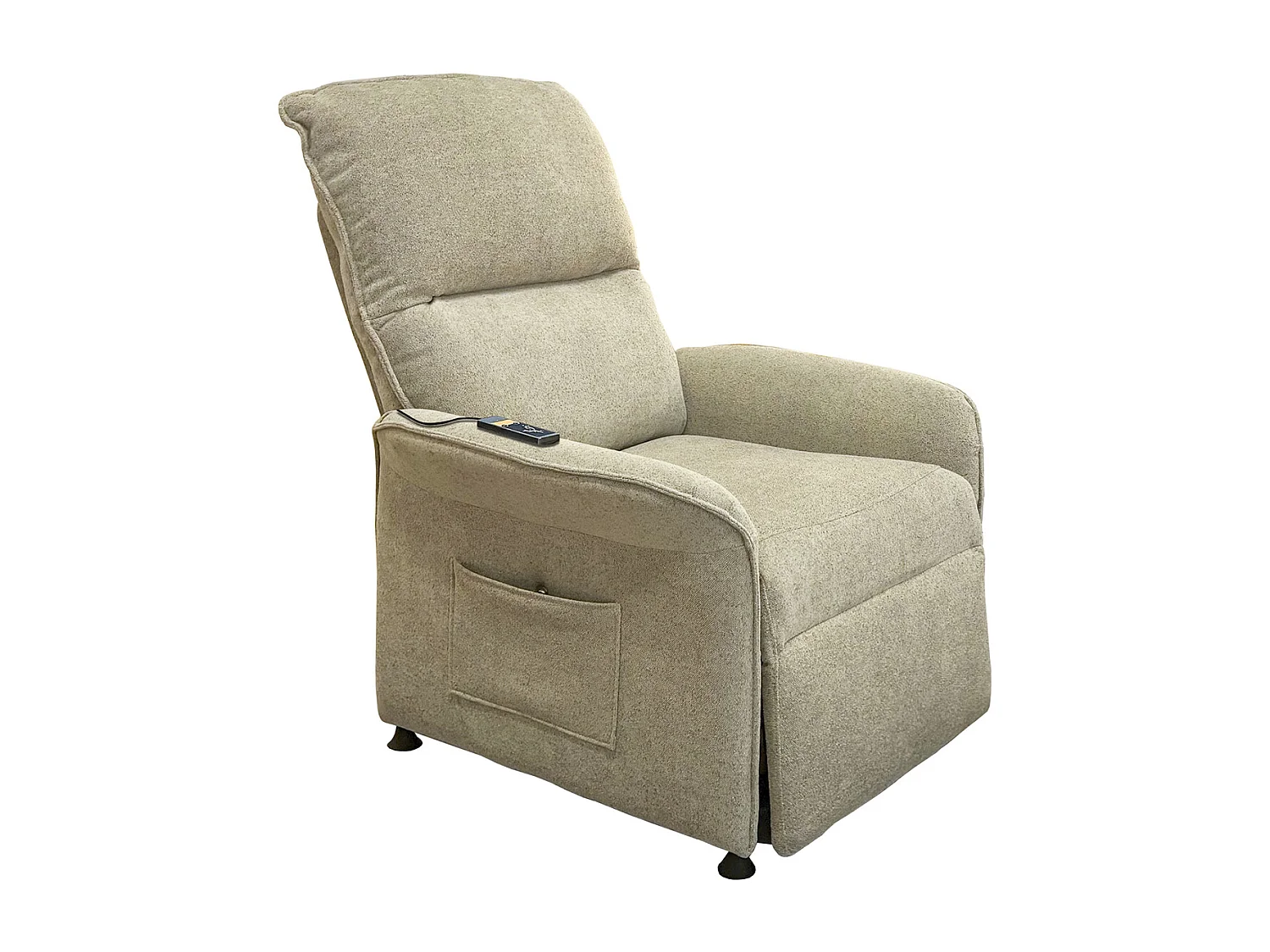 Fauteuil de relaxation électrique relevable avec massage en tissu coloris beige sable - Longueur 84 x profondeur 82 x hauteur 102 cm