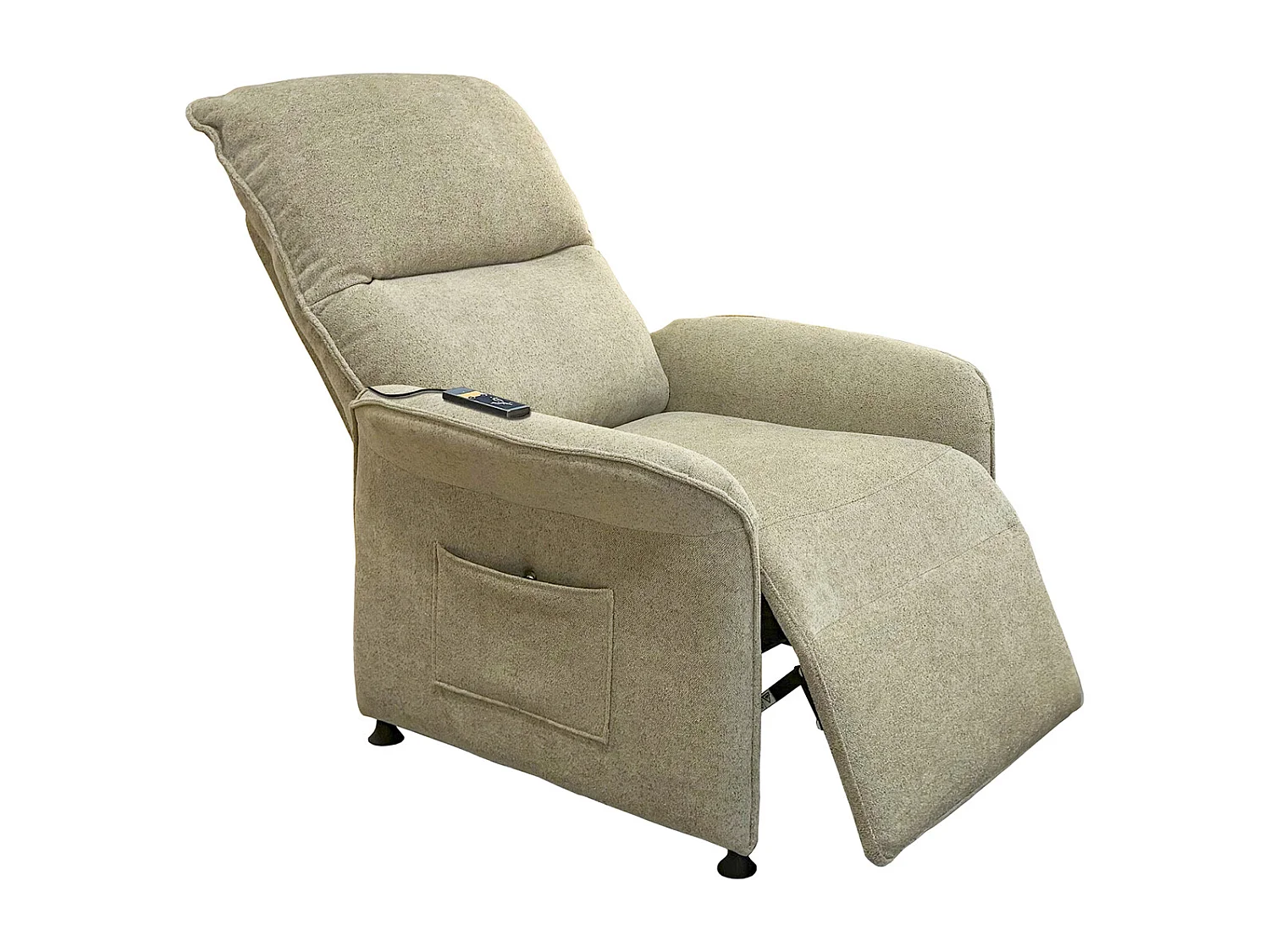 Fauteuil de relaxation électrique relevable avec massage en tissu coloris beige sable - Longueur 84 x profondeur 82 x hauteur 102 cm