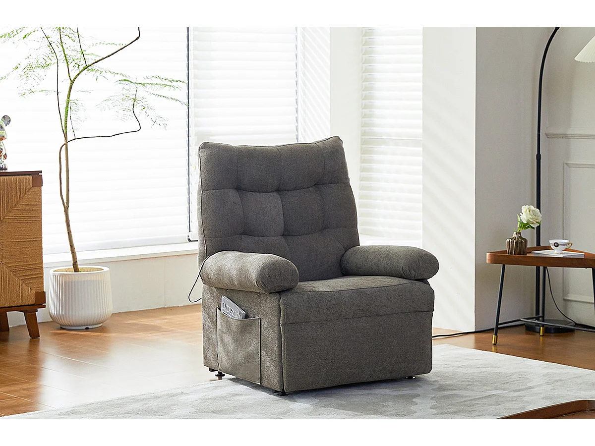 Fauteuil relax inclinable électrique relevable en tissu coloris Gris tabac -  Longueur 90 x profondeur 82 x hauteur 102 cm