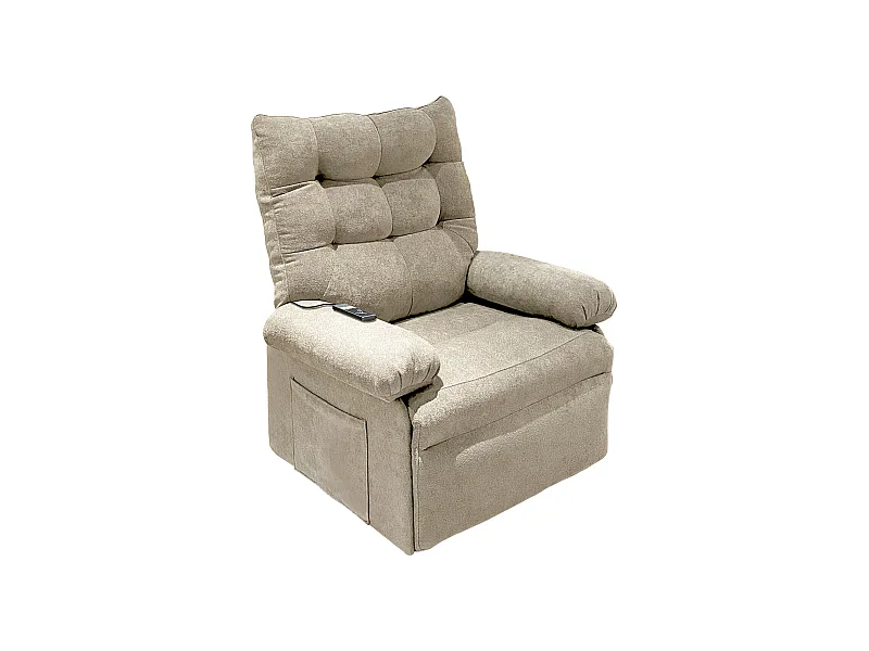Fauteuil relax inclinable électrique relevable en tissu coloris beige sable -  Longueur 90 x profondeur 82 x hauteur 102 cm