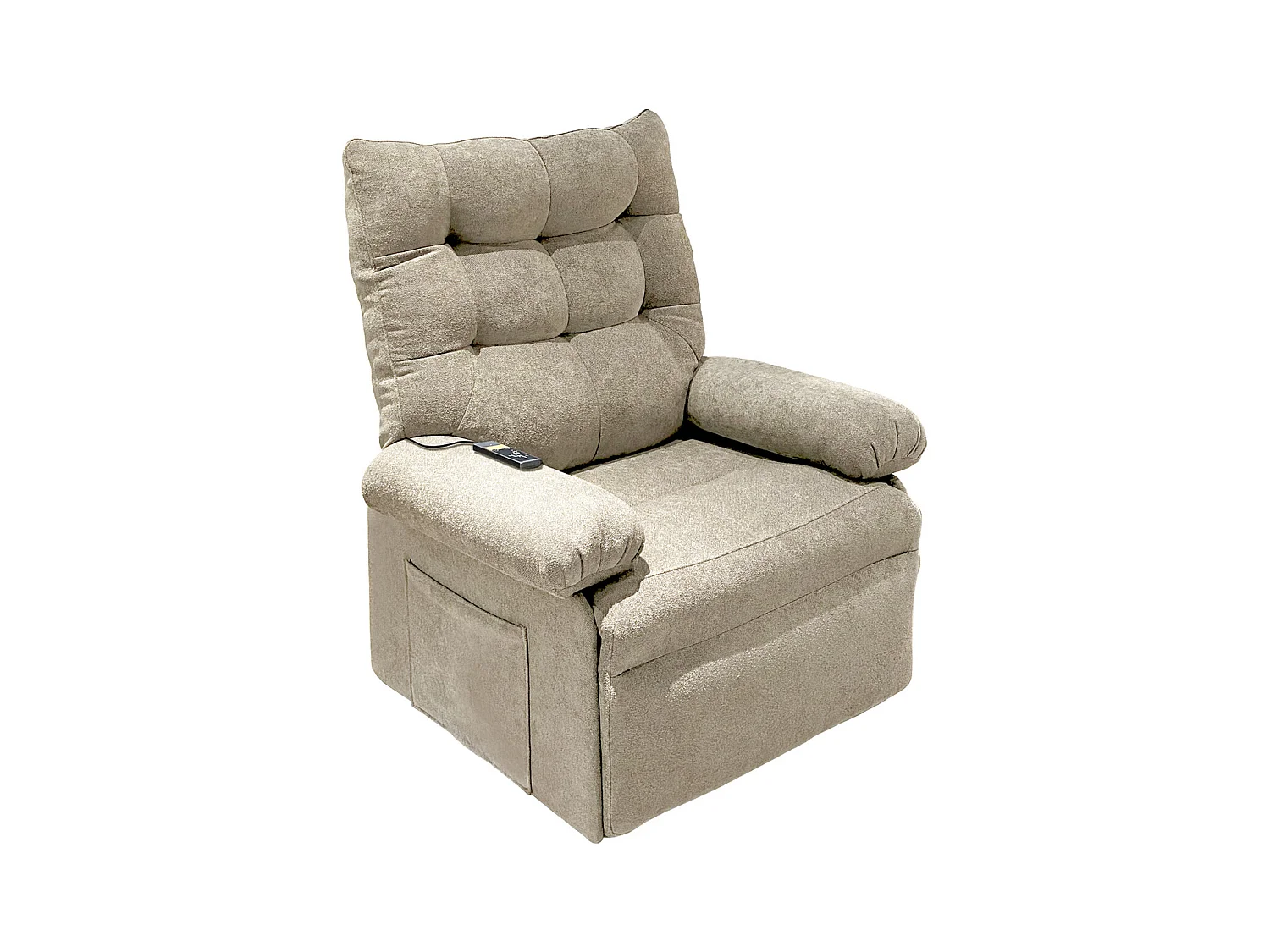 Fauteuil relax inclinable électrique relevable en tissu coloris beige sable -  Longueur 90 x profondeur 82 x hauteur 102 cm