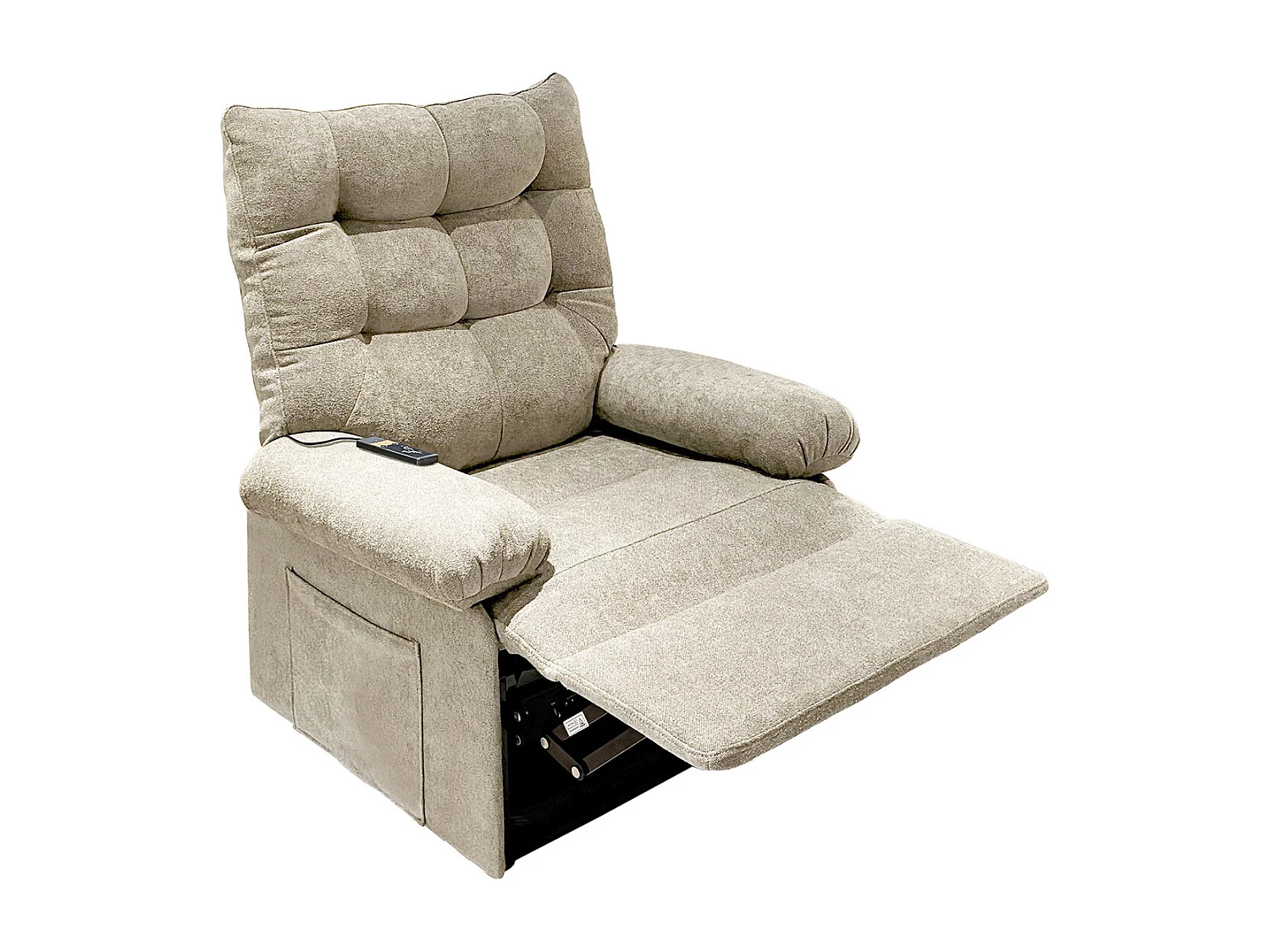 Fauteuil relax inclinable électrique relevable en tissu coloris beige sable -  Longueur 90 x profondeur 82 x hauteur 102 cm