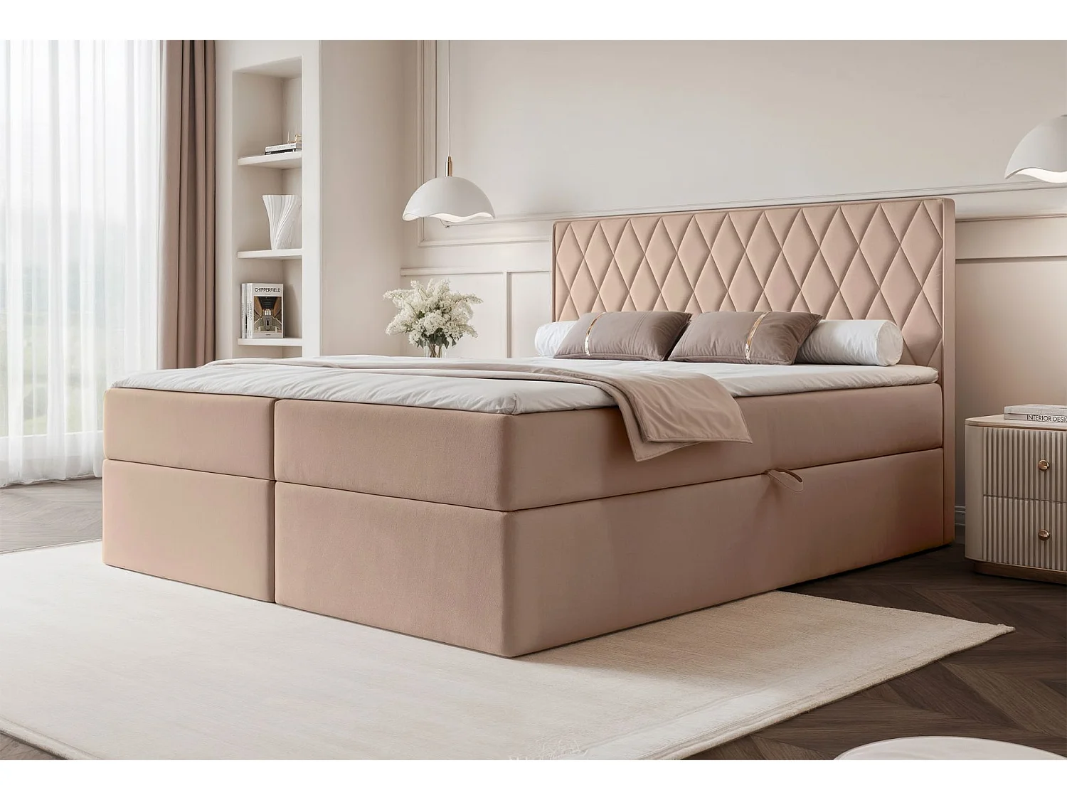 Boxspringbett 180x200 - mit Bonellmatratze - Topper - Velours - beige - CARENZO