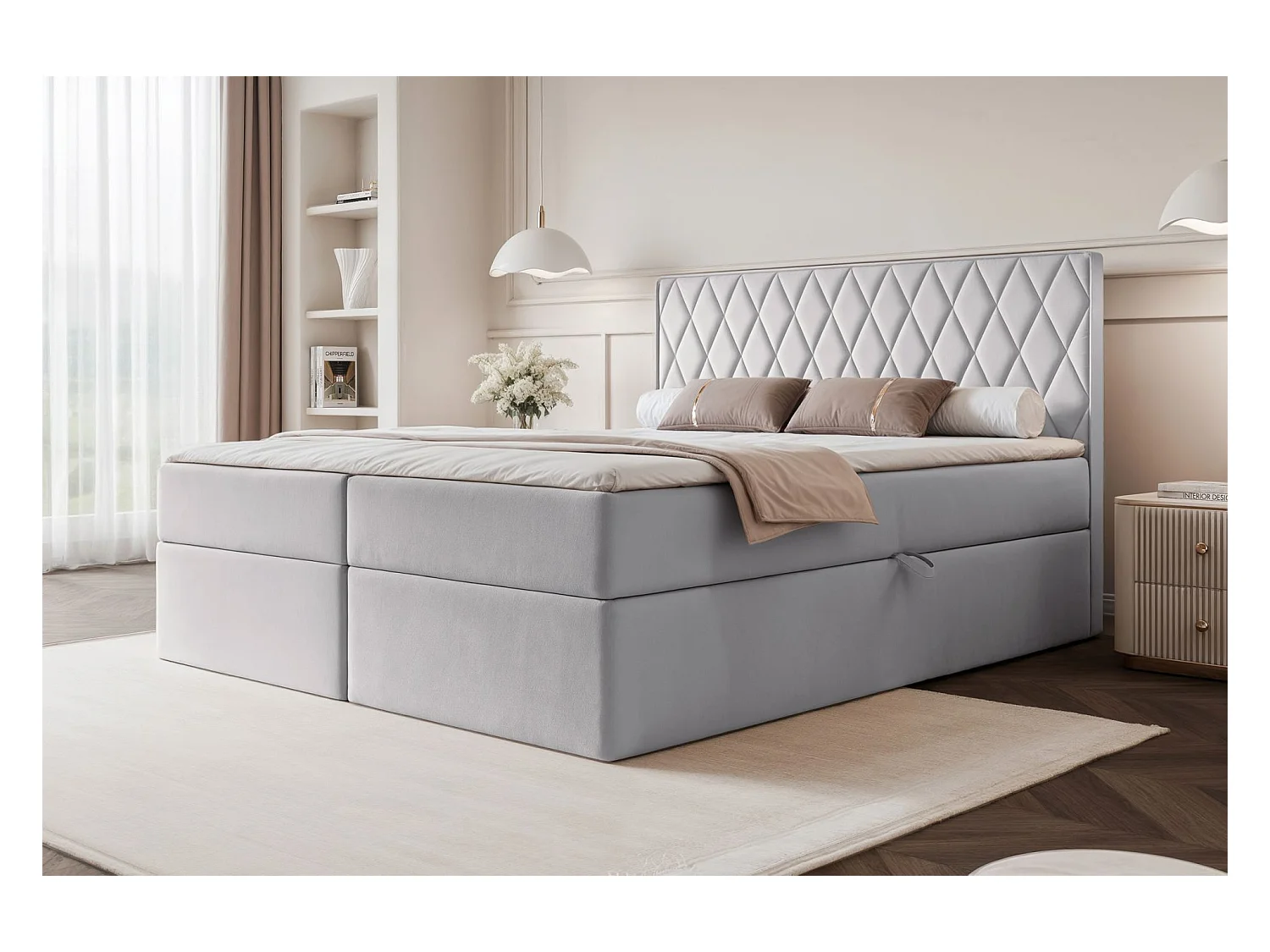 Continentaal bed - 160x200 cm - in grijze fluwelen stof - CARENZO