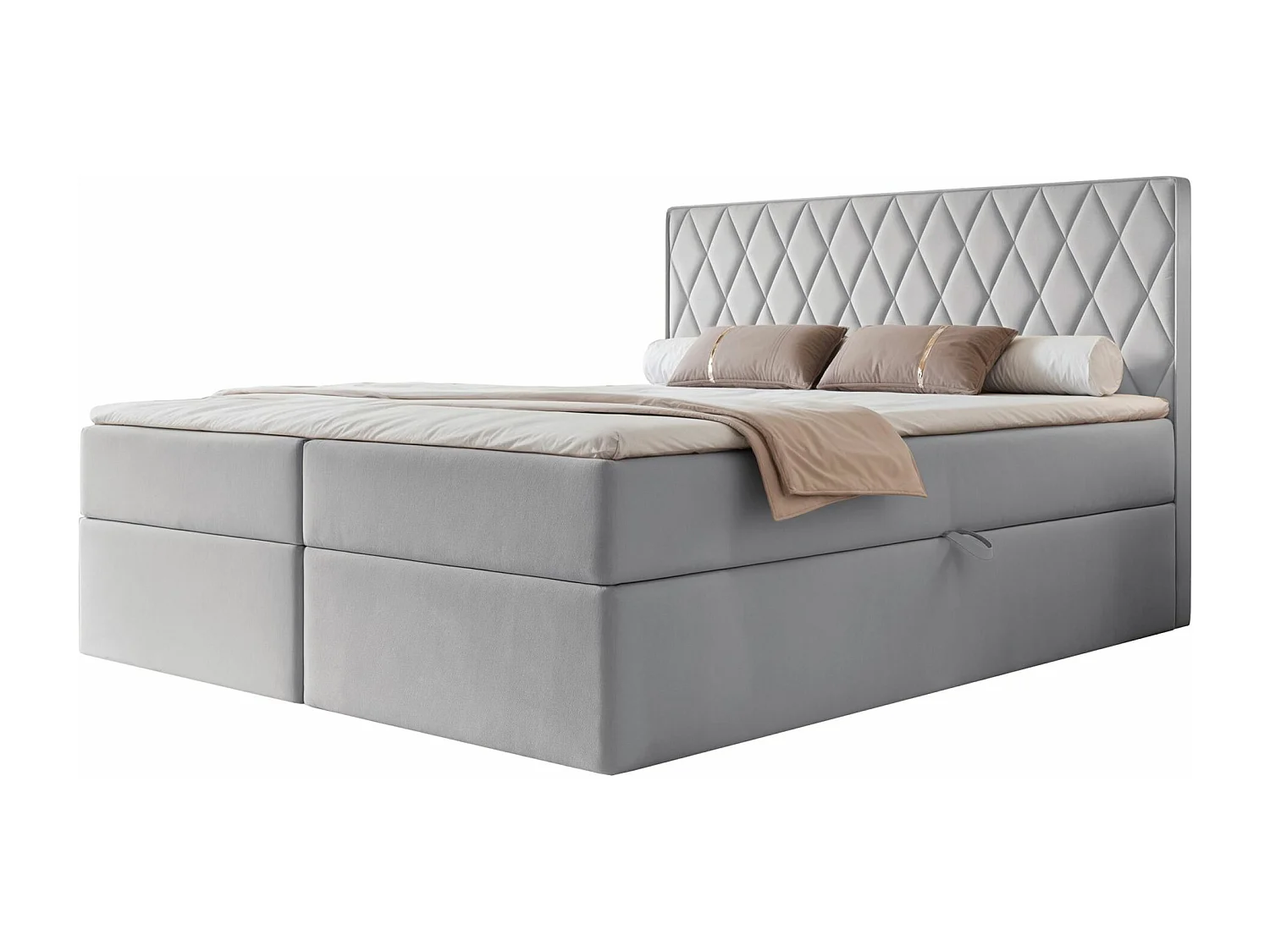 Lit continental - 160x200 cm - en tissu velours gris - CARENZO