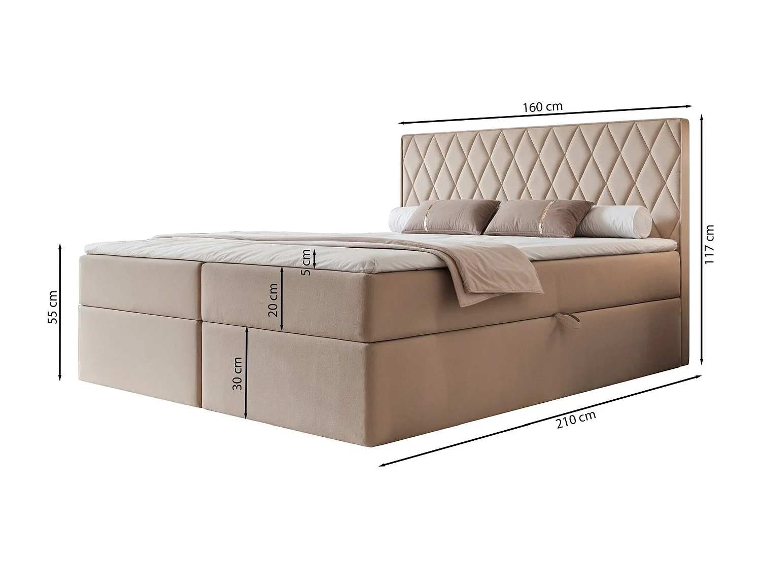 Lit continental - 160x200 cm - en tissu velours gris - CARENZO