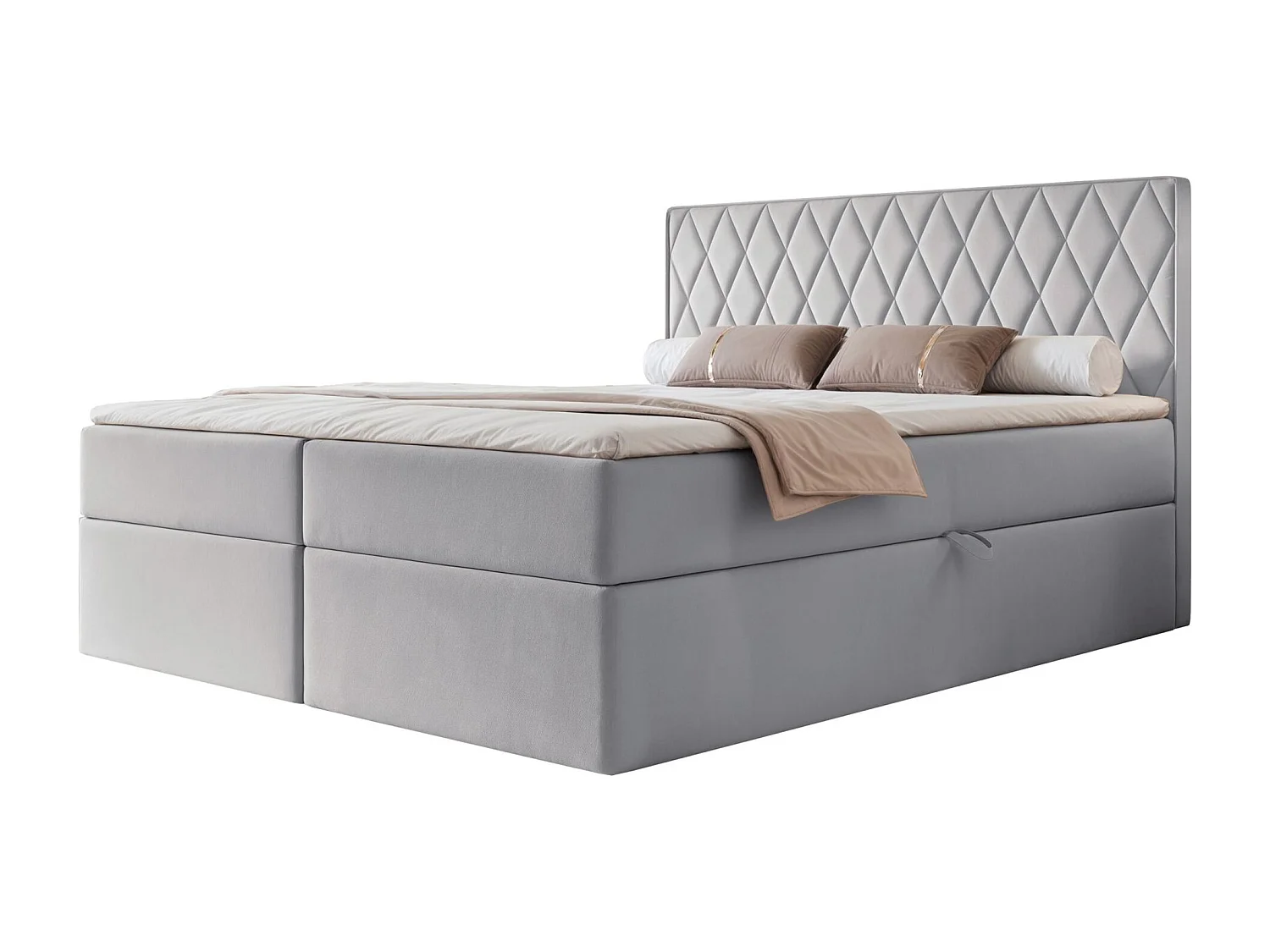 Lit continental - 160x200 cm - en tissu velours gris - CARENZO