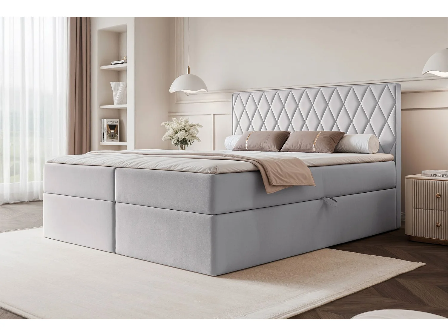 Boxspringbett 180x200 - mit Bonellmatratze - Topper - Velours - taubengrau - CARENZO