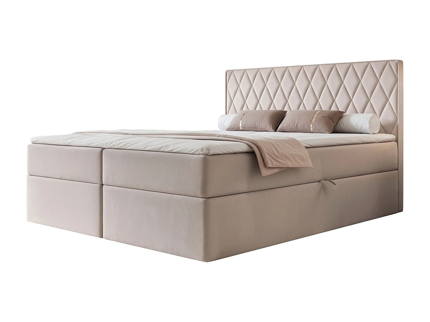 Lit continental - 160x200 cm - en tissu velours grége - CARENZO