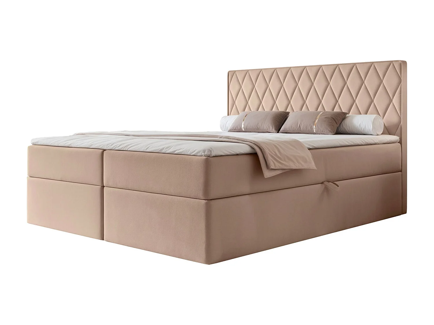 Lit continental - 140x200 cm - en tissu velours beige - CARENZO